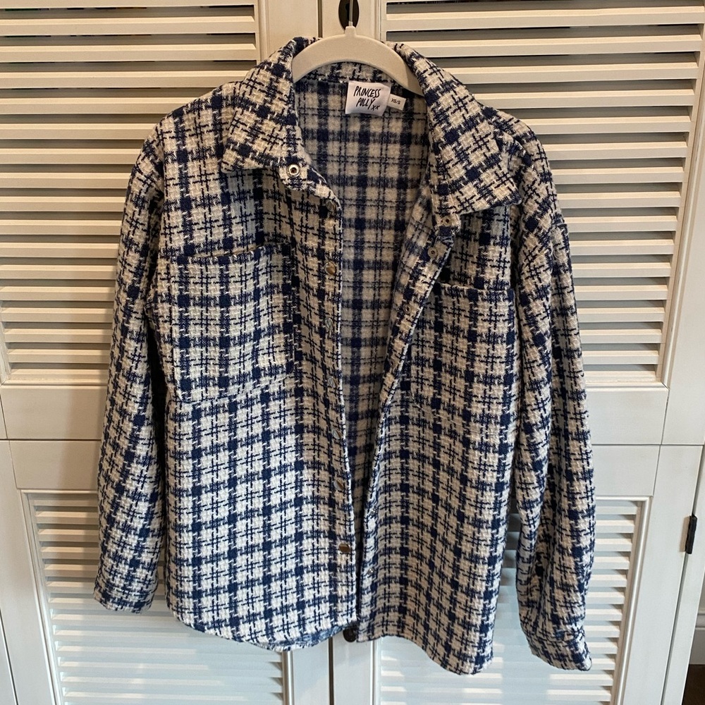 Princess Polly Oversized Blue and White Checkered Jacket